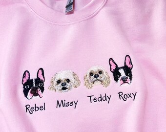 Custom Embroidered Pet Sweatshirt: Personalized Dog or Cat Portrait Hoodie