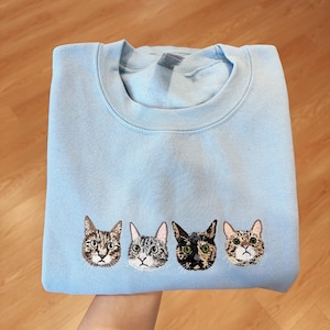 Custom Embroidered Pet Sweatshirt from Your Photo, Personalized Pet Face with Pet Name Hoodie, Custom Embroidery Pet Lover Crewneck Hoodie