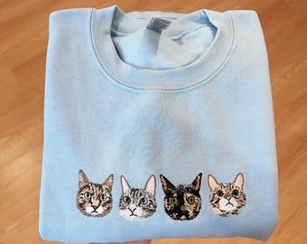 Custom Embroidered Pet Sweatshirt from Your Photo, Personalized Pet Face with Pet Name Hoodie, Custom Embroidery Pet Lover Crewneck Hoodie