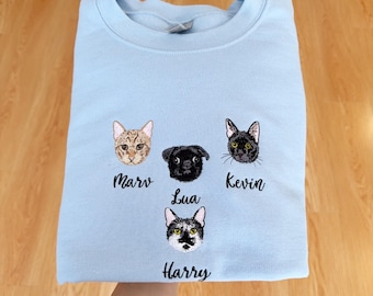 Custom Pet Portrait Sweatshirt, Embroidered Dog or Cat Hoodie, Personalized Gift for Pet Lovers, Pet Memorial Sweater