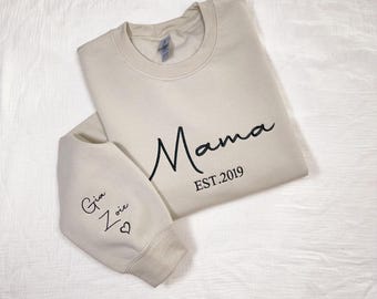 Custom Embroidered Mama Sweatshirt: Personalized Kids Names Sleeve