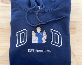 Custom Portrait Hoodie, Embroidered Sweatshirt from Photo with Name on Sleeve, Gift for Dad, Father’s Day Memorial, Personalized Face Shirt