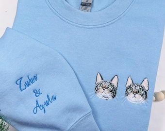 Custom Pet Portrait Sweatshirt, Embroidered Dog or Cat Hoodie, Personalized Gift for Pet Lovers, Pet Memorial Sweater