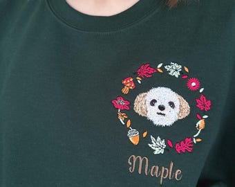 Custom Pet Portrait Sweatshirt – Personalized Embroidered Dog or Cat Hoodie, Pet Memorial Gift, Pet Lover Clothing