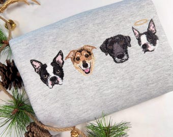 Custom Pet Portrait Sweatshirt, Embroidered Dog or Cat Hoodie, Personalized Gift for Pet Lovers, Pet Memorial Sweater
