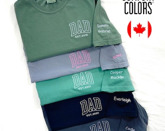 Custom Embroidered Dad T-Shirt: Comfort Colors, Name on Sleeve