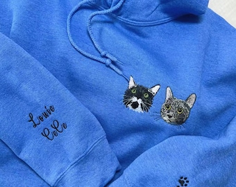 Custom Pet Portrait Hoodie – Embroidered Dog Cat Sweatshirt, Pet Memorial Gift