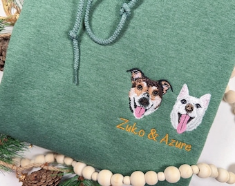 Christmas Pet Sweatshirt – Custom Dog Cat Portrait Embroidered Sweater, Personalized Holiday Gift, Xmas Gift for Pet Lovers