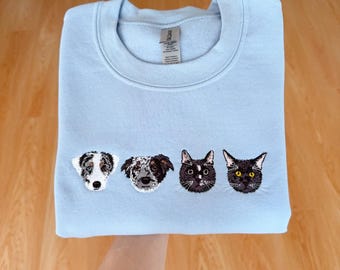 Custom Pet Portrait Sweatshirt, Embroidered Dog or Cat Hoodie, Personalized Gift for Pet Lovers, Pet Memorial Sweater