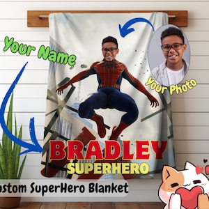 Custom Blanket Personalized SuperHero Arctic Fleece Blanket with Face Blanket with Name Funny Birthday Gift Super Hero Blanket for Kids