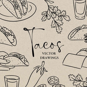 Taco e Tequila Desenhados à Mão SVG PNG, Clipart Caprichoso de Taco Terça-feira, Ícone de Doodle de Restaurante Cinco de Mayo, Download de Cartão de Menu de Casamento DIY