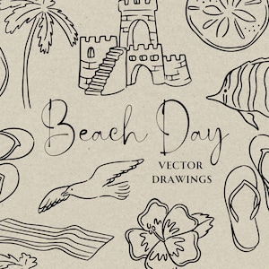 Plage tropicale côtière dessinée à la main SVG PNG, Clipart de faire-part de mariage fantaisiste, s'amuser sous le soleil Summer Party Doodle, icône de fête d'anniversaire bricolage