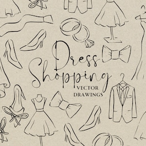 Hand Drawn Wedding Dress SVG PNG, Whimsical Bachelorette Party Clipart, Vintage Fashion Icon, Bridal Party Invite, Tuxedo Doodle Line Art