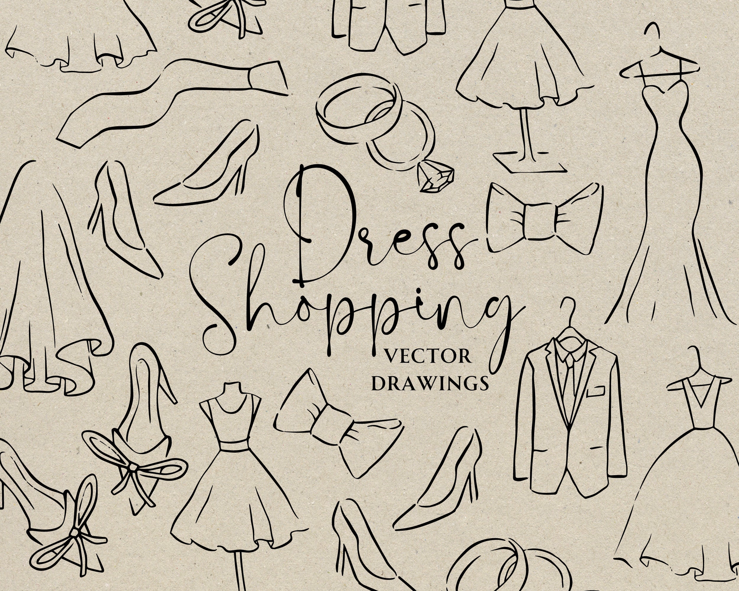 Hand Drawn Wedding Dress SVG PNG, Whimsical Bachelorette Party Clipart, Vintage Fashion Icon, Bridal Party Invite, Tuxedo Doodle Line Art
