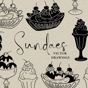 Coupe glacée Illustration PNG SVG, Milkshake Clip Art Icon dessiné à la main, fête d'anniversaire bricolage, dessin au trait Dessert, téléchargement numérique immédiat