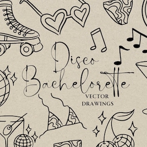 Main dessinée disco bachelorette SVG PNG, disco rétro thème EVJF, icône lunatique dernière disco itinéraire Doodle, invitation week-end Bach