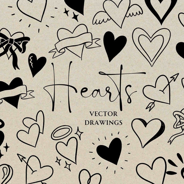 Love and Heart Illustration SVG PNG Icons, Whimsical Wedding Reception Clipart, Hand Drawn Valentine's Day Canva Pro, Love Sketch Doodle