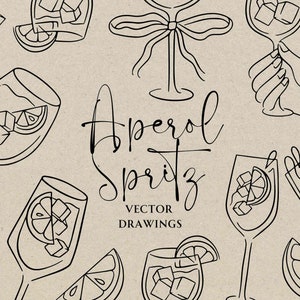 Aperol Spritz SVG PNG disegnato a mano, cartello del bar per matrimoni, scarabocchio del menu, clipart del cocktail al prosecco, bevanda all'arancia stravagante, invito di nozze fai da te su Canva