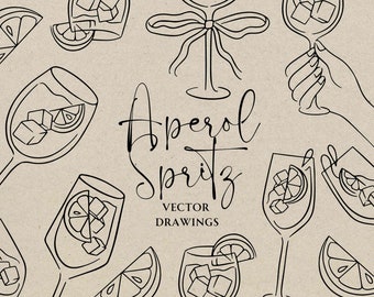 Hand Drawn Aperol Spritz SVG PNG, Wedding Bar Sign, Menu Doodle, Prosecco Cocktail Clipart, Whimsical Orange Drink, DIY Canva Wedding Invite