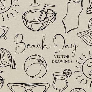 Dibujado a mano día de playa verano SVG PNG, diversión caprichosa en el sol clipart, doodle de despedida de soltera en la playa, icono de invitación de fiesta de cumpleaños DIY