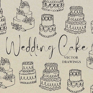 Bolo de casamento desenhado à mão SVG PNG, ilustração de pacote de bolo de festa, festa de bolo de noiva, convite para despedida de solteira, download de convite de casamento
