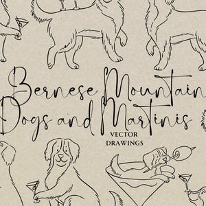 Handgezeichnete Berner Sennenhund Zeichnung SVG PNG, Hund und Martini Gekritzel, wunderliche Unterschriften-Getränk-Hochzeits-Bar-Speisekarte, Haustier-Cocktail-Stunde-Ikone