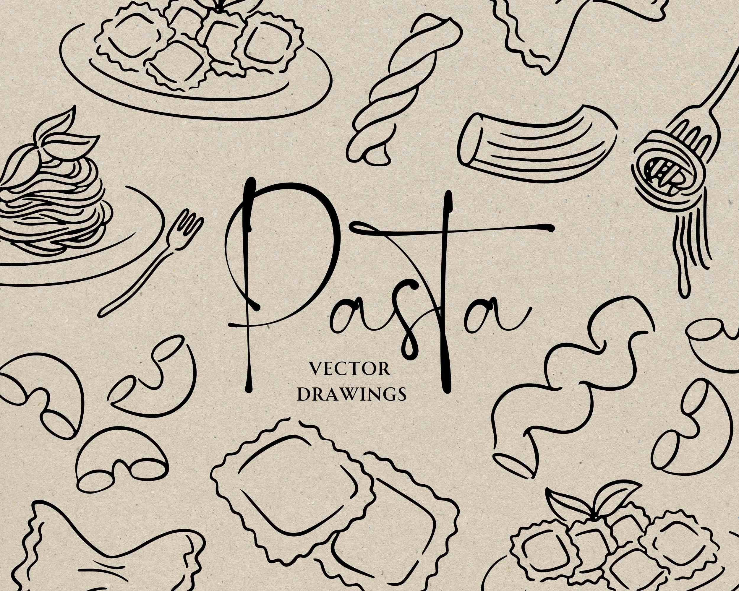 Hand Drawn Pasta Doodle SVG PNG, Illustrated Italian Food Clipart, Mediterranean Wedding Rehearsal Dinner, DIY Whimsical Wedding invitation