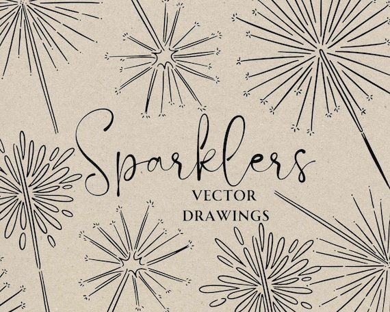 Hand Drawn Sparkler Illustration SVG PNG, Icon for Wedding Invitation Clipart, Bridal Shower Doodle, Whimsical Sparkling Stick, DIY Invite