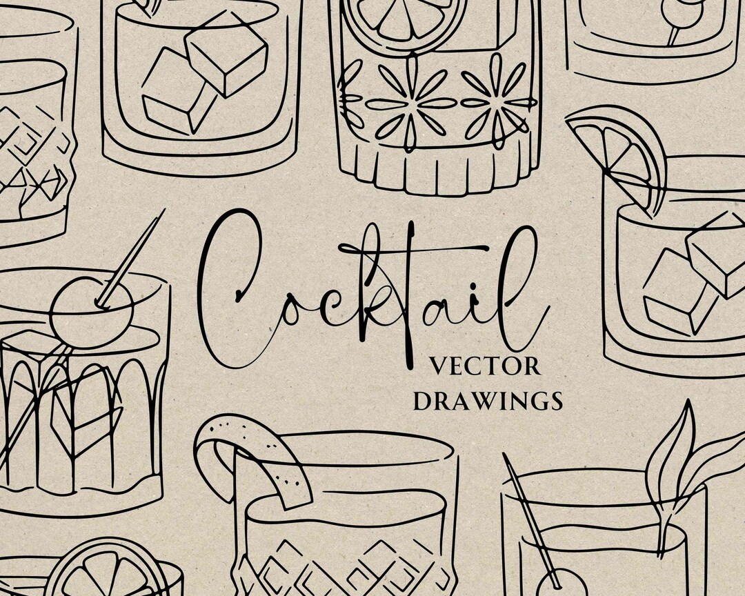 Hand Drawn Cocktail Icon SVG PNG, Wedding Bar Menu Clipart, Classic ...