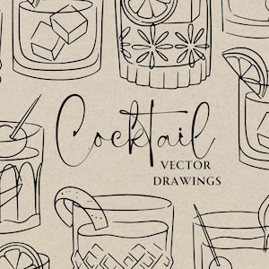 Icona di cocktail disegnata a mano in formato SVG PNG, Clipart di menu di bar per matrimoni, Doodle di drink classici, Arte di cocktail originale e stravagante, Invito di nozze fai da te su Canva