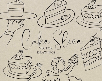 Hand Drawn Cake Slice SVG PNG, Whimsical Wedding Menu Icon