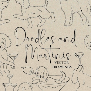 Hand Drawn Doodle and Martini SVG PNG, Goldendoodle Bar Cart Art, Whimsical Quirky Wedding Bar Menu, Pet Cocktail Doodle, Pet Wedding