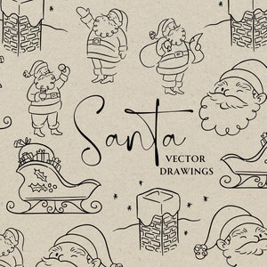 Natal Papai Noel SVG PNG, Ilustração de Papai Noel Desenhada à Mão, Download Digital Clip Art, Cartão de Natal DIY, Ícones de Arte Festiva, Trenó do Papai Noel