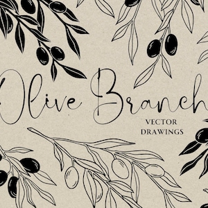 Hand gezeichneter Olivenzweig SVG PNG, Blätter Kranz Clipart, Minimalistische Botanische Linie Kunst, Canva Vektor Icon, DIY Hochzeitseinladungszeichnung
