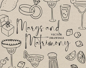 Handgetekende marges en huwelijk SVG PNG, grillige Margarita vrijgezellenfeest overzicht, vrijgezellenfeest route doodle pictogram, huwelijksfeest