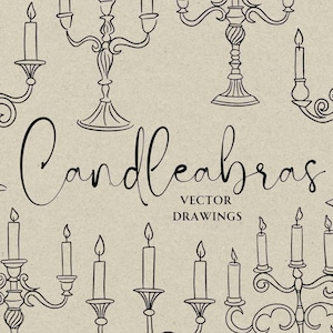 Bougie bâton dessiné à la main, PNG SVG, lunatique chandelier des cliparts pour faire-part de mariage, candélabre croquis Doodle, icône de porte-bougie pour le dîner