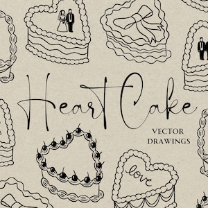 Illustration de gâteau coeur dessiné à la main SVG PNG, Clipart Saint-Valentin, gribouillage de gâteau d'amour, dessert lunatique aux cerises, invitations de mariage bricolage toile