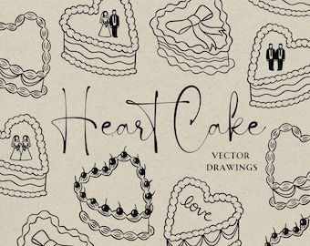 Hand Drawn Heart Cake Illustration SVG PNG, Valentine&#39;s Day Clipart, Love Cake Scribble, Whimsical Cherry Dessert, DIY Canva Wedding Invites