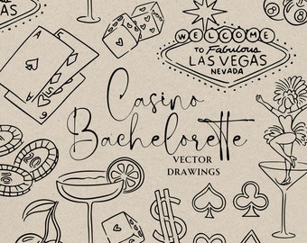 Hand getrokken Vegas vrijgezellenfeest SVG PNG, casino vrijgezellenfeest overzicht, grillige cocktail pictogram, Lucky in Love clipart tekening, bruiloft vragen
