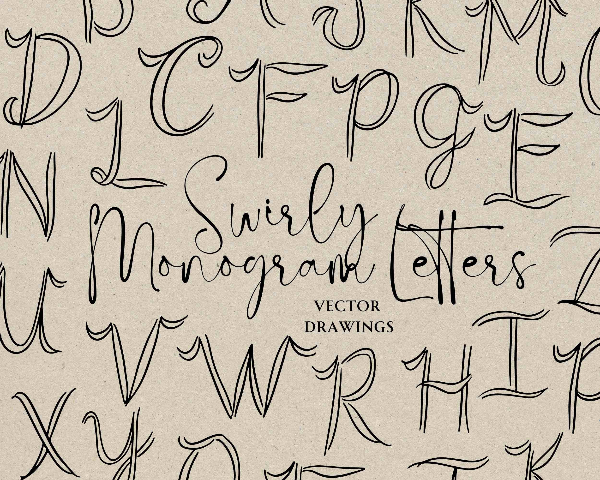 Swirly Lettering Monogram Alphabet Calligraphy for Crest SVG PNG, Whimsical Hand Drawn ...