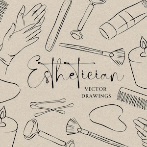 Ícones de esteticista desenhados à mão SVG PNG, clipart de cartão de visita para download, gua sha doodle para pequenas empresas, arte vetorial de artista de unhas caprichosa
