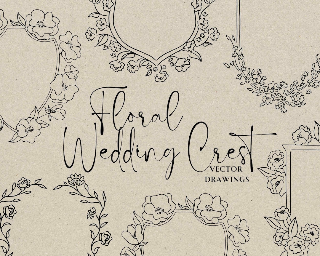 Hand Drawn Wedding Crest SVG PNG, Floral Crest Doodle Clipart ...