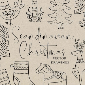 SVG PNG di Natale scandinavo disegnato a mano, Clipart di una cena festiva stravagante, Icona di scarabocchio popolare Hygge, Friendsmas fai da te, Disegno di Natale nordico