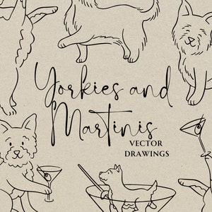 Hand Drawn Dog Signature Drink SVG PNG, Yorkie and Martini Clipart, Whimsical Quirky Wedding Bar Menu, Pet Cocktail Doodle, Open Bar Sign