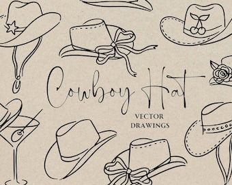 Hand Drawn Cowboy Hat SVG PNG, Whimsical Cowgirl Hat Clipart, Western Bachelorette Party Doodle, DIY Wild West Bridal Shower Invitation Icon