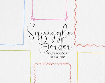 Hand Drawn Watercolor Border PNG SVG, Wavy Border Clipart, Scallop Frame for Wedding Invitation, Quirky Squiggle Outline, Baby Shower Invite