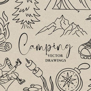 Handgetekende kamp vrijgezellenroute SVG PNG, grillige wildernis vrijgezellenfeest, campingweekend clipart, meisje reis kampvuur doodle pictogram