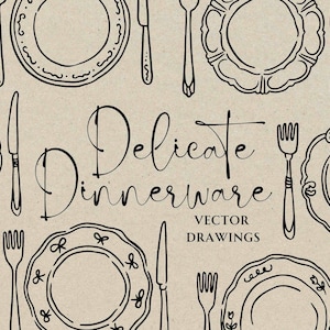 Louça de casamento desenhada à mão SVG PNG, clipart de cartão de menu caprichoso, convite para jantar de ensaio Doodle, ícone de prato para chá, configuração de lugar