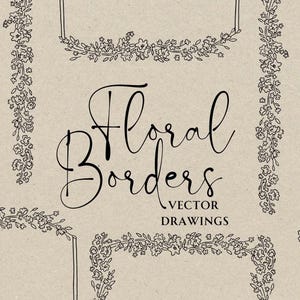 Hand Drawn Floral Border SVG PNG, Wedding Crest Doodle Clipart, Whimsical Drawing Wedding Invitation, Bachelorette Bridal Baby Shower Invite