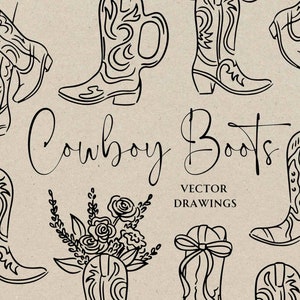 Handgezeichnete Cowboy-Stiefel SVG PNG, Illustrierte Cowgirl Stiefel Clipart Doodle, Western Bachelorette Party, DIY Wunderliche Wilder Westen Einladung Symbol